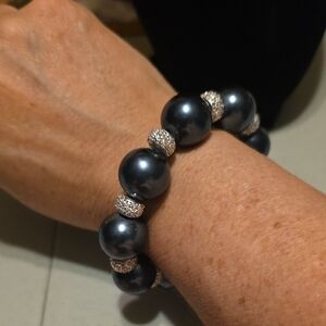 Dark Blue and Silver Beaded Bracelet
